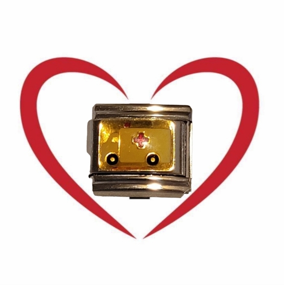 Italian Charm Jewelry - ~ Vintage ~ ltalian Charm Bracelet Link Ambulance Stainless Steel & 18K Gold